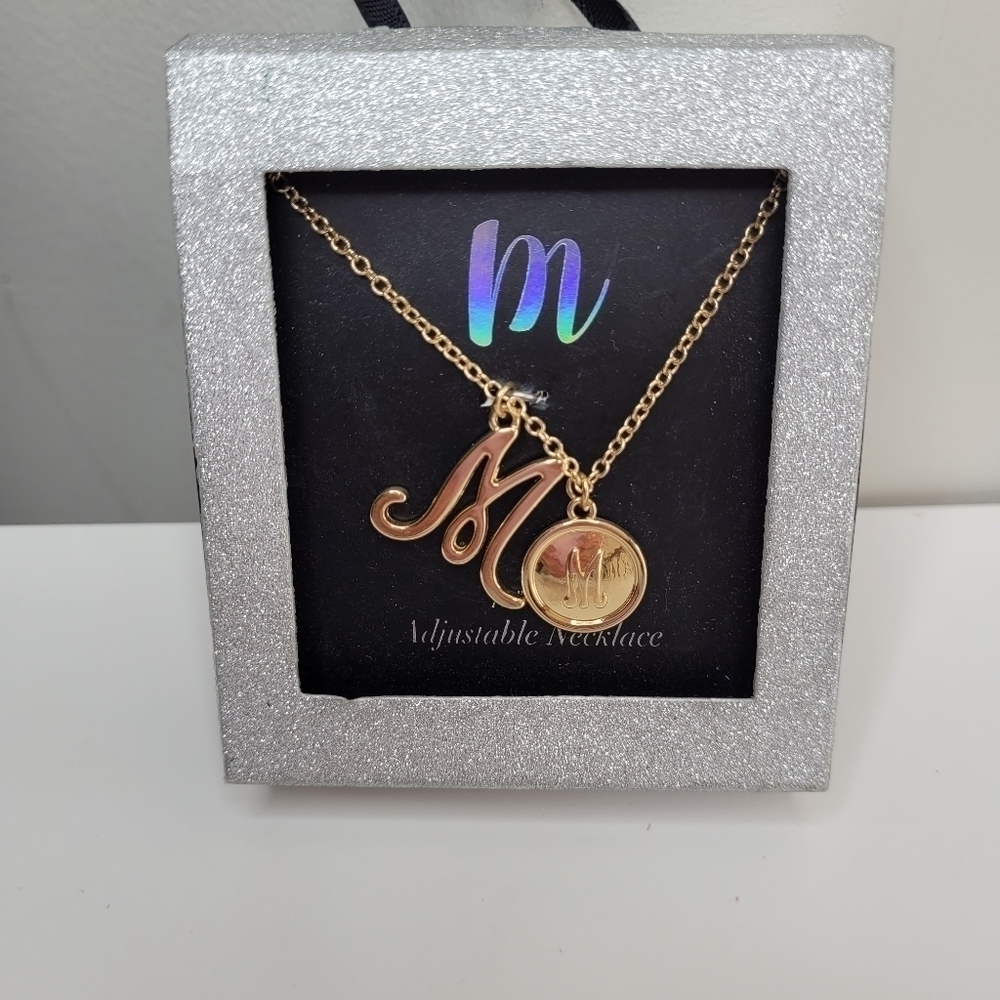 Gold-Tone Necklace with Initial ( M )